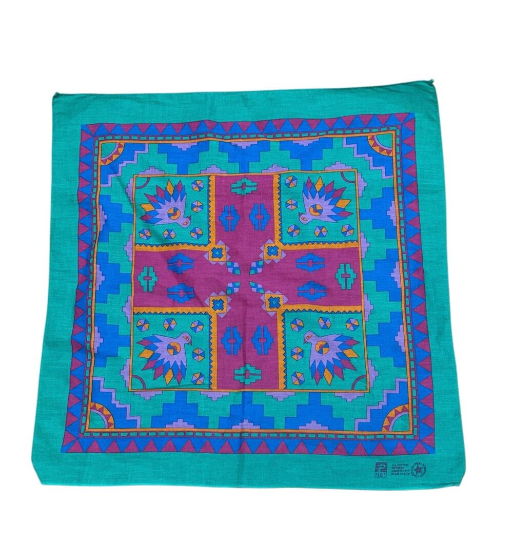 Vintage Paris Aztec SW Tribal Bird Handkerchief Bandana